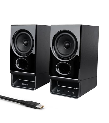 Image of Edifier R20BT Computer Speakers, 2.75 inch Full-Range Drivers, Bluetooth 6.0, Touch Controls, AUX & USB-C Inputs, Headphone Jack, Custom Ambient Light & Sound Profiles via APP - Black