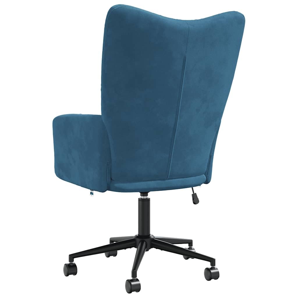 Sillón de relax de terciopelo azul, altura ajustable, 61,5 x 69 x 94,5 – 102 cm, sillón giratorio con ruedas para salón, dormitorio, oficina, diseño moderno, cómodo y robusto