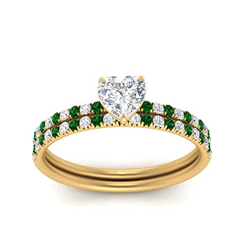 Image of Choose Your Gemstone Pave Petite Ring with Matching Wedding Band Yellow Gold Plated Heart Shape Wedding Ring Sets Minimal Modern Design Birthday Gift Wedding Gift US Size 4 to 12