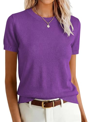 Image of ANRABESS Womens Short Sleeve Sweaters Wool Blend Crew Neck Sweater Shirts Business Casual Work Tops 2026 Summer Outfits