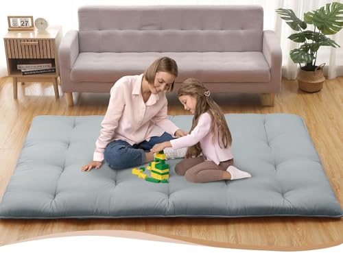 Image of Deevine Craft Quilt Cotton Floor Bed Mattress, Foldable,Rollable Movable Single Bed Comfort Gadda 1 Sleeping Capacity, S Quilted Design (Light Grey, Single Bed 72X36X5 Inches)