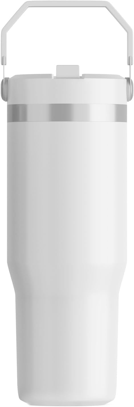 Leakproof Flip Water Tumbler,30oz Stainless Steel Hot and Cold Water Bottle with Ergonomic Handle and Straw Keeps Cold for 12+ Hours,Ideal for Gym,Car,Beach-Easy to Carry Travel Mug