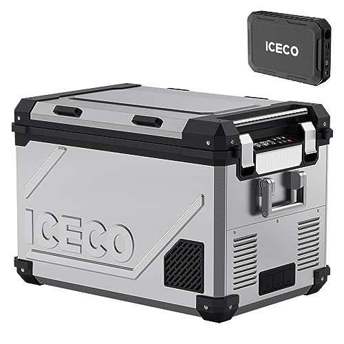 ICECO 55L 12v Refrigerator Dual Zone Bluetooth Controlled Portable Freezer, with SECOP Compressor, DC 12/24V, AC 110-240V, for Truck, RV and Home, -4?~68?, With Magnetic Battery