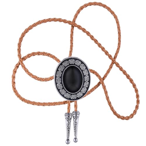 Image of Btilasif Bolo Tie Black for Men Cowboy, Triangle Turquoise Western Bolo Necklace Leather Necktie Costume Accessories