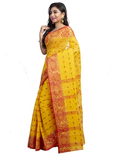 TJ-SAREES-Tant-Saree-Fulia-Santipuri-Handloom-Summer-collection-Bengal-Pure-cotton-Exclusive-Party-and-wedding-Jamdani-With-Zari-Work-Border-Saree-For-Women T.J. SAREES Women Handloom Bengal Pure Cotton Tant Saree Without Blouse pcs