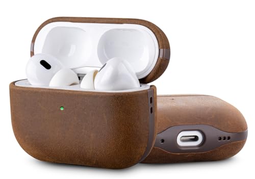 HanFab Edge Series - Leather Case for AirPods Pro 2 - Dark Brown
