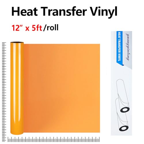 Image of guangyintong Light Orange Heat Transfer Vinyl HTV Rolls, 12 inch x 5ft Light Orange Iron on Vinyl for T Shirts, Glossy Surface HTV Vinyl for All Cutter Machine Easy to Cut & Weed for Heat Vinyl Design