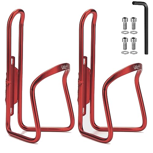 Image of USHAKE Water Bottle Cages for MTB Bikes - Lightweight Aluminum Alloy Holder Brackets - Easy to Install with Drilled Holes - 2 Pack Red