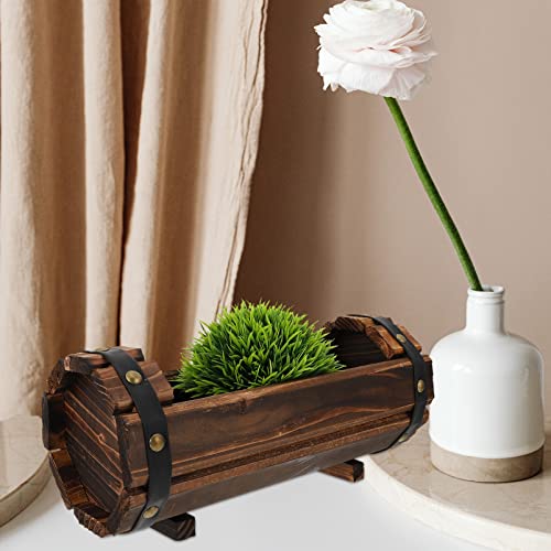 Yardwe Rustic Wooden Bucket Barrel Planter Rustic Whiskey Bucket Flower Planter Succulent Plant Pot Boxes Container For Patio Garden Backyard #TOP2