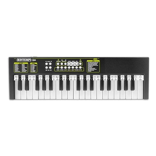 Bontempi | Elektronisches Keyboard mit 37 Tasten, Lernfunktion, 10 Lieder, 16 Rhythmen, 8 Klänge, Aufnahmefunktion, Effekte, USB-C, 480x150x40 mm, für Kinder und Einsteiger