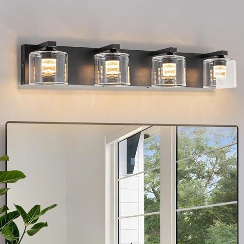 Image of foucasal LED Bathroom Vanity Lights, 5CCT Dimmable 2700K-4500K Vanity Light Fixtures Over Mirror, Modern Vanity Lighting for Bathroom Restroom Hallway Living Room (Black, 4-Light)