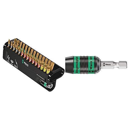 Wera 05057431001 Sortiment, Bit-Check Diamond 1, 30-teilig, Stück & 887/4 RR SB Rapidaptor Universalhalter mit Ringmagnet, 1/4 Zoll x 57 mm, 05073511001