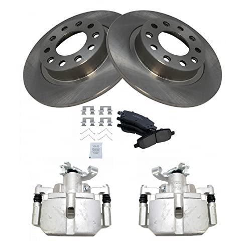 Image of TRQ Rear Brake Pad and Rotor Set Ceramic Rotors Calipers