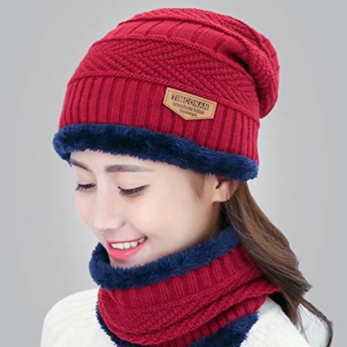 IMIKEYA Gorro gorro cachecol malha grossa quente felpudo caveira boné toque para caminhada skate, Ve