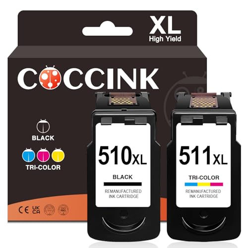COCCINK 510XL 511XL (1 Negro, 1 Tricolor) Cartucho de Tinta para Canon PG 510XL CL 511XL Compatible con pixma mp250 mp230 mp280 ip2700 mp240 mp495 Impresora Remanufacturado