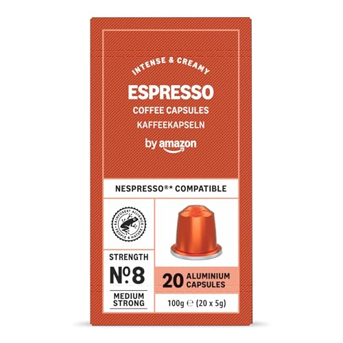 by Amazon Espresso Aluminium Coffee Capsules Compatible with Nespresso Light Roast 20 Count - Rainforest Alliance Certified