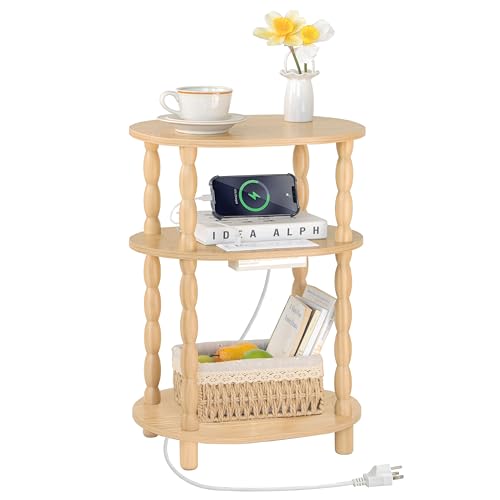 MaxSmeo End Table with Charging Station, Small Oval Side Table