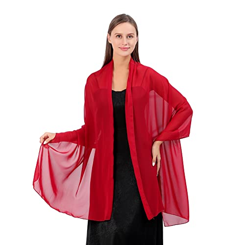 Proumhang Mujeres Mantones de Gasa Suave Bufandas Wraps para Novia Dama de Honor Fiesta de Boda Vestido de Noche y Vestidos para Ocasiones Especiales 70cm x 200cm Rojo vino