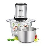 izzy Elektrischer Multizerkleinerer 600W 2in1, mit 1,8 L Haltbare Glasschüssel & gesundheitsfreundliche Edelstahlschüssel - Leistungsstarker Multi mit 4 Edelstahl Klingen – 2 Geschwindigkeitsstufen