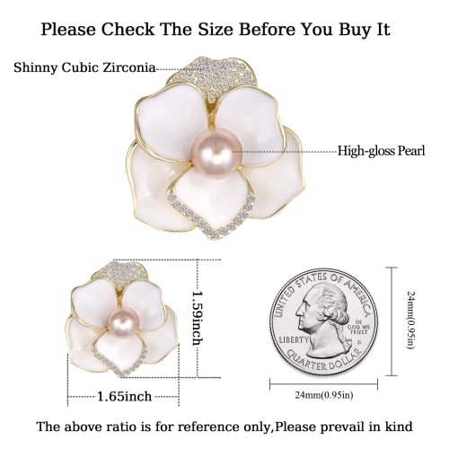 Image of Brooches for Women White Pearl Flower- Austrian Rhinestone Brooch Jewelry - Ladies Wedding Bouquet Brooches Pin for Birthday, Christmas, Anniversary