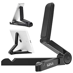 GIZGA Essentials Portable Tabletop Tablet Stand Mobile Holder, Desktop Stand, Cradle, Dock for iPad, Smartphone, Kindle, E-Reader, Fully Foldable, Adjustable Angle, Anti-Slip Pads, Black