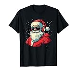 Santa Claus disfrutando de su Lista de reproducción navideña con Auriculares Camiseta