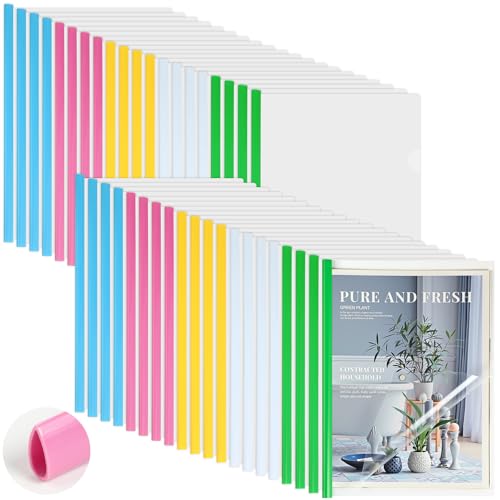 Mimorou 100 Pcs Clear Report Cover with Sliding Bar 50 Sheet Capacity Presentation Binder Transparent Resume Folder Plastic Folder for File Report School Office(Novetly Color,Water Drop)
