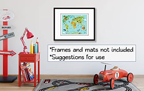 Animal World Map Wall Art -Kids Children Educational Wall Decor - 11X14 - Unframed #TOP7