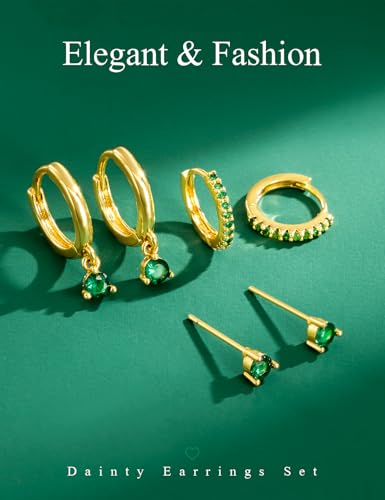 Image of Freekiss 3 Pairs Gold Hoop Earrings Set: Dainty Stud Earrings Trendy Small 14K Gold Plated Hypoallergenic Dangle Cartilage Huggie Hoop Earrings for Women Gold Jewelry for Women Gifts