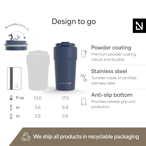 Image of LARS NYSOM Thermo Coffee Mug to go 17oz | Travel Mug 0.5 Liter with Insulation | Silicone grip base | Leak Proof Stainless Steel Tumbler for Coffee and Tea on the Go (Powder Midnight Blue, 17oz)