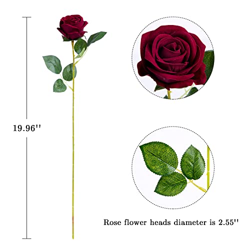 12PCS Artificial Roses Silk Flowers Fake Roses Bouquet Long Stem for Home Wedding Decoration Party (Wine) - Thumbnail 7