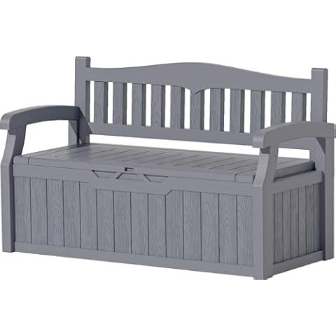 Patiolife 70 Gallon Outdoor Storage Bench, with Deck Box Organization and Waterproof Resin, Durable Outdoor Seating and Storage Box, Perfect to Store Garden Tools and Pool Toys, Dark Gray Cover