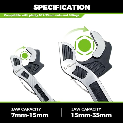 Der Erwachte Multi-function Adjustable Pipe Wrench Set, 2-Piece, Quick Self-Adjusting, Power Grip for 7-35mm Nuts, Pipes Use,Chromium Vanadium Steel