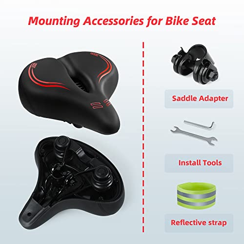 Ekepin Oversized Bike Seat, Soft Padded Gel Wide Oversized Bike Seat For Bike & Bike+, Seat Cushion For Women & Men Comfort, Compatible With Peloton, Exercise And Road Bike, Accessories For Bike (Red) #TOP4