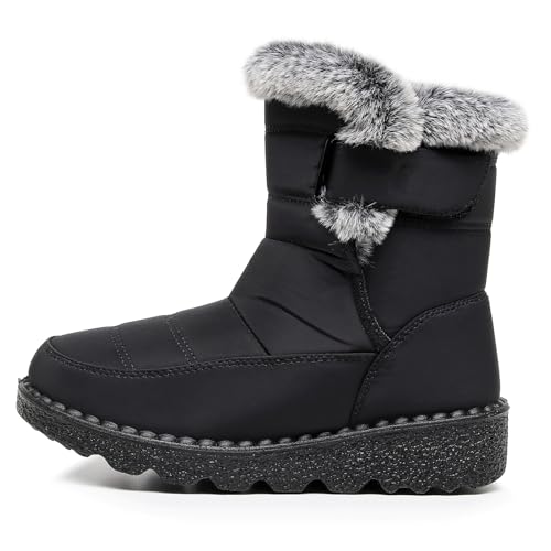 Image of Winter Snow Boots for Women Men, Lightweight Water-Resistant Boots | faux fur lining, rubber sole, warm winter wear, dog walking, errands, light snow, indoor outdoor