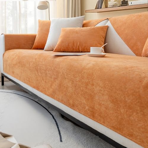 ユニバーサルベルベットソファカバー 防水 滑り止め カウチプロテクター ペット用 1/2/3人掛け 家具用スリップカバー オールシーズン オレンジ (90x160cm)