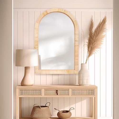 Rattan Mirror,Arch Boho Bathroom Mirror for Wall,20x30 Wicker Vanity Mirror