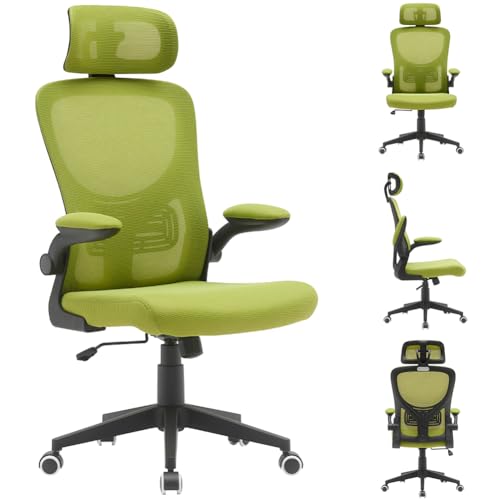 BAKAJI Silla de Escritorio ergonómica de Tela Transpirable y antisudor, Respaldo con Soporte Lumbar y reposacabezas, Silla de Oficina para Estudio o Oficina, Altura Ajustable a Gas, 116-126 cm, Color