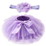 Exegawe Baby Girls Tutu Skirt with Headband, Toddler Girls Tulle with Diaper Cover Birthday Party Dress(Purple,S/0-6m)