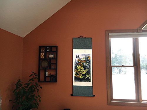 Sweethome Asian Silk Scroll & Picture Scroll & Wall Scroll Calligraphy Hanging Artwork (Golden Dragon) #TOP3