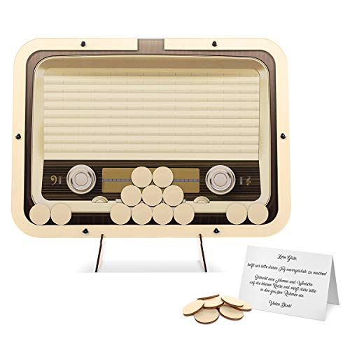 Hochzeit Geburtstag Gästebuch Alternative - Vintage Radio inkl. Holzkreise