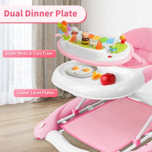 Image of 5 in 1 Baby Walker, Music and Lights Walker for Baby Boy Girls 6-12 Months, Foldable Baby Walkers with Wheels and Bouncer Combo Portable, Toddler Infant Walker with Adjustable Height
