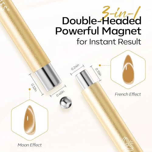 Image of modelones Cat Eye Magnet Set, 5PCS 3-in-1 Dual-Head Nail Magnet Pen with Heart, Lightning & Ball Shapes for Cateye Gel Polish, Side Light Wide Light Glass Glow Effects, DIY Nail Art Tooln