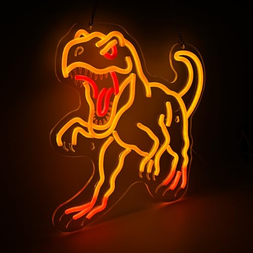 Image of Dinosaur Neon Wall Light - Gold T-Rex LED Decor for Man Cave, Game Room, Dinosaur Party, Gifts for Men /Teens, 14.5x13.6 inch USB Powered