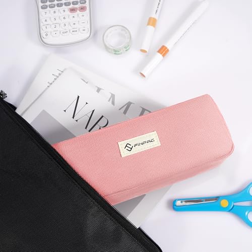 Image of FINPAC Pencil Case, Corduroy Aesthetic Makeup Bag, Cute Kawaii Pen Bag Pouch Holder Box Organize for Study, Office, or Travel (Pink)
