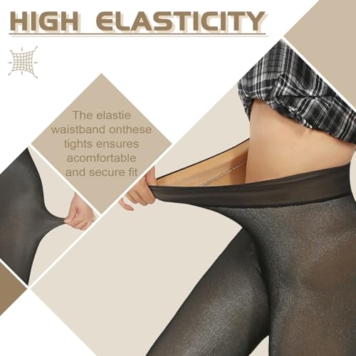 Image of X-CHENG Fleece Lined Tights Sheer Women - Fake Translucent Warm Pantyhose Leggings Sheer Thick Tights for Winter