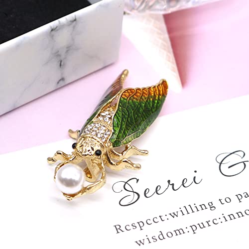 Image of Enamel Crystal Pearl Cicada Brooch Pin Fahsion Gold Plated Rhinestone Insect Lapel Pins Brooches Scarf for Women Girl Jewelry Gift (Cicada Brooch)