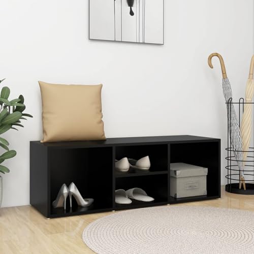Snsowed Banco Zapatero de Madera contrachapada Negro 105x35x35 cm, Mueble Recibidor, Zapatero Entrada Recibidor, Mueble Zapatero