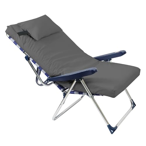 GREATOYAR Cojín Tumbona, Colchoneta Tumbona Acolchada, Cojín Acolchado de Esponja, con Almohada, con Goma y Correas de Sujeción, para Exteriores Terraza Jardín Viaje Playa, Gris Oscuro, 120x54x8cm