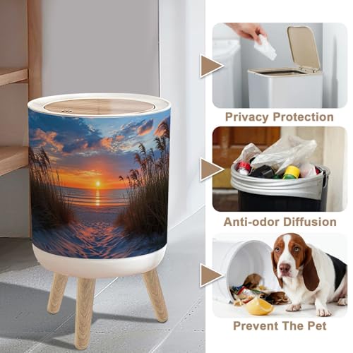 Caneca de basura pequeña con tapa y patas de madera, 7L miniatura 4